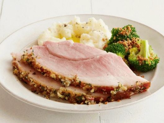 “照片火腿面包双芥末和绿色”